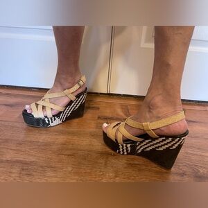 Cole Haan brown beige and white wedge sandals​​​​​​​